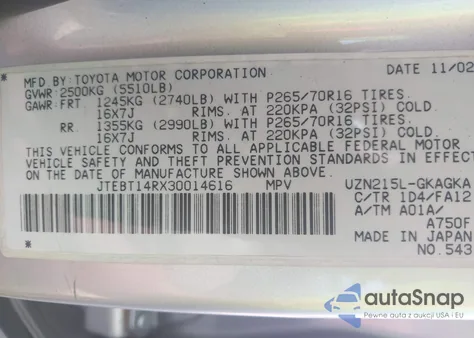 2003 Toyota 4Runner Sr5 V8 from USA, damaged, VIN JTEBT14RX30014616